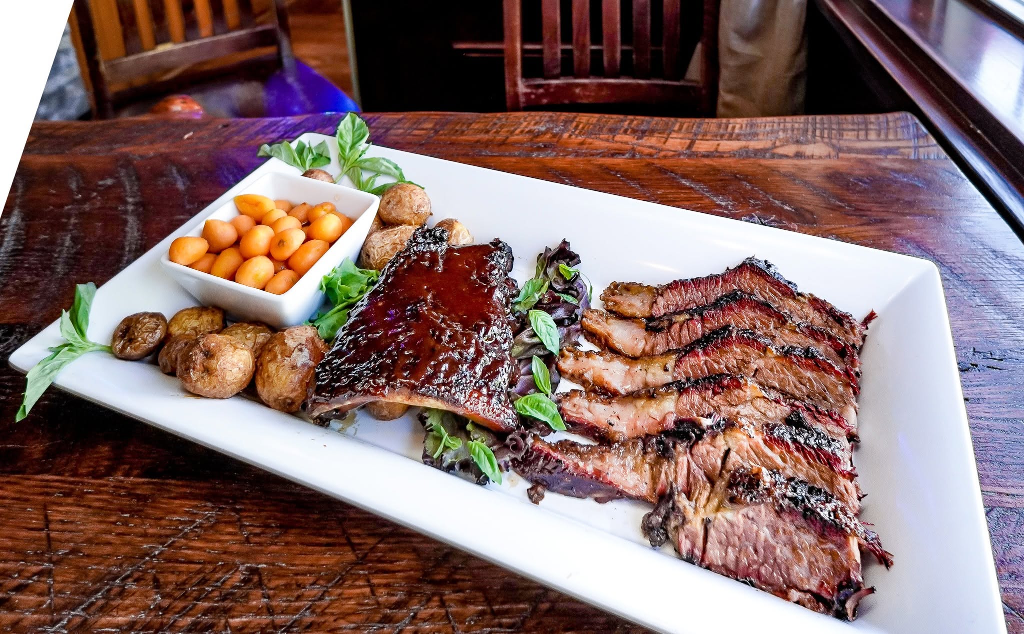 Platter of smoked brisket and ribs